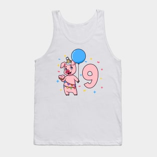 I am 9 with pig - kids birthday 9 years old Tank Top